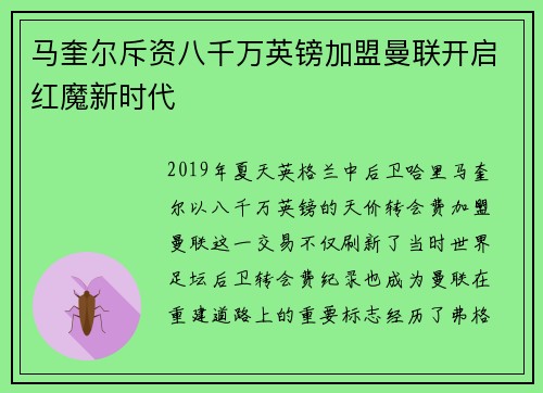 马奎尔斥资八千万英镑加盟曼联开启红魔新时代 马奎尔斥资八千万英镑加盟曼联开启红魔新时代